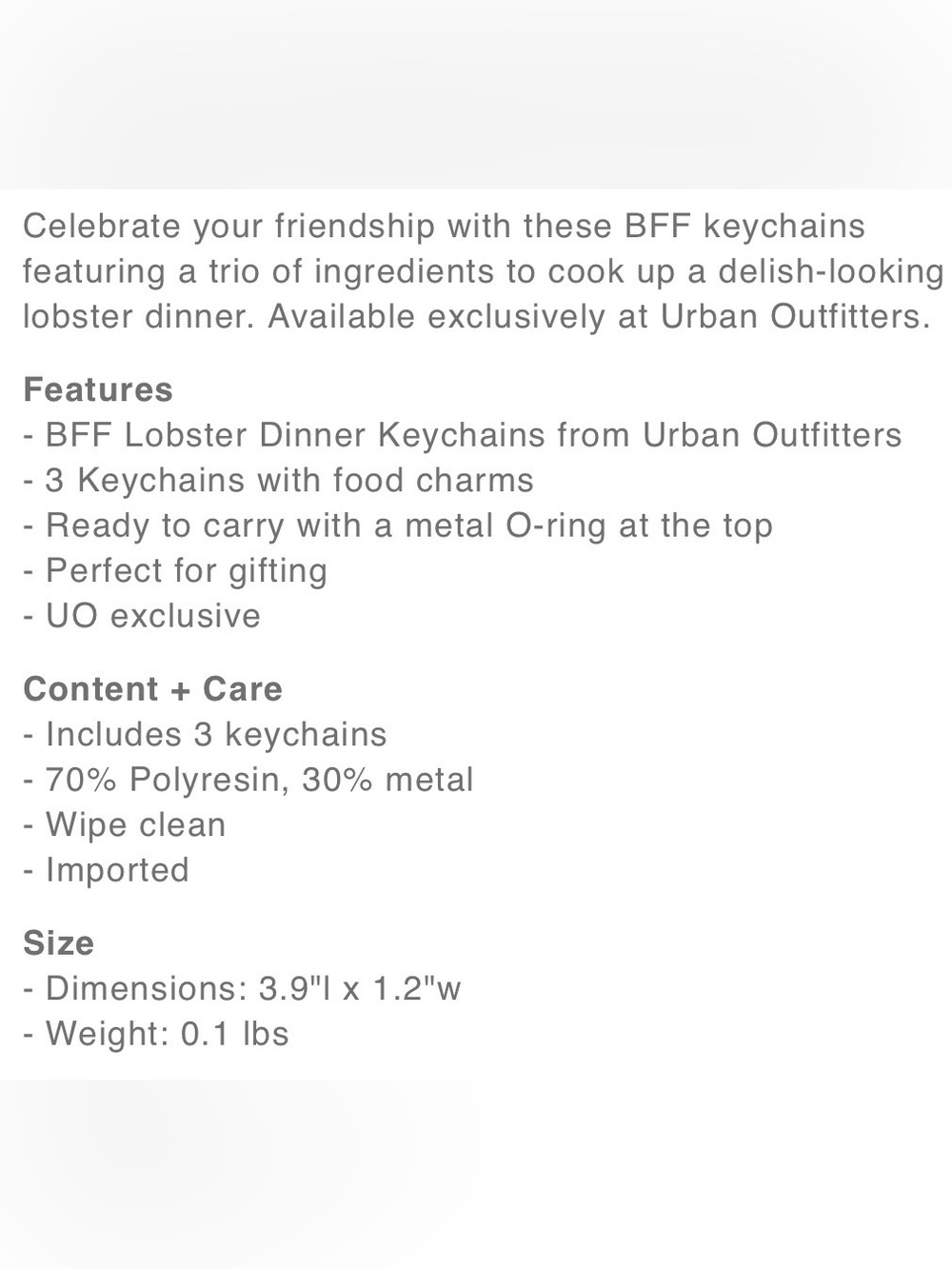 NWT URBAN OUTFITTERS BFF KEYCHAINS! SO CUTE! LOBSTER, LEMON, & BUTTER! - Picture 6 of 6